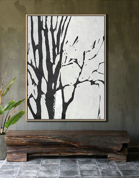 Large Abstract Art Handmade Acrylic Painting,Black And White Minimalist Painting On Canvas - Hand Painted Aclylic Painting On Canvas